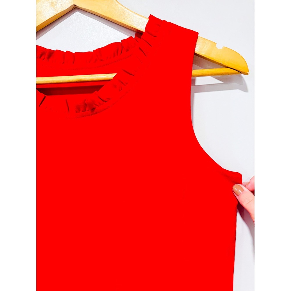 Red Sleeveless Ruffle Neck Flowy Blouse Shell Top Medium - Picture 3 of 6